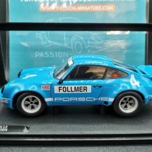 PORSCHE 911 RS 3.0 IROC RIVERSIDE 1974 FOLLMER NO4 BLUE SOLIDO COMPETITION 1/18 EME