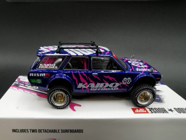 DATSUN 510 4X4 WAGON KAIDO OFFROAD V2 BLUE MINI GT 1/64 EME – Image 8