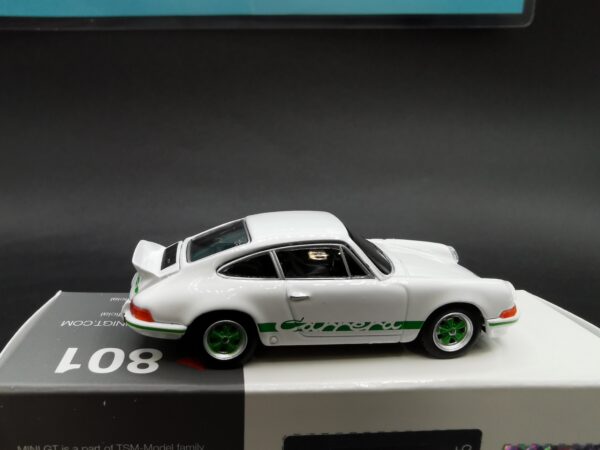 PORSCHE 911 CARRERA RS 2.7 GRAND PRIX WHITE WITH GREEN LIVERY MINI GT 1/64 EME – Image 5